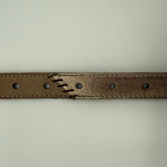Chicos Leather Belt Med. Patchwork Skinny Metallic Gold Bronze Brown Stitched - Picture 6 of 7